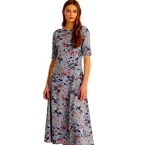 Lauren Ralph Lauren Floral Stretch Cotton Midi Dress Size M Color Dusty Blue NWT